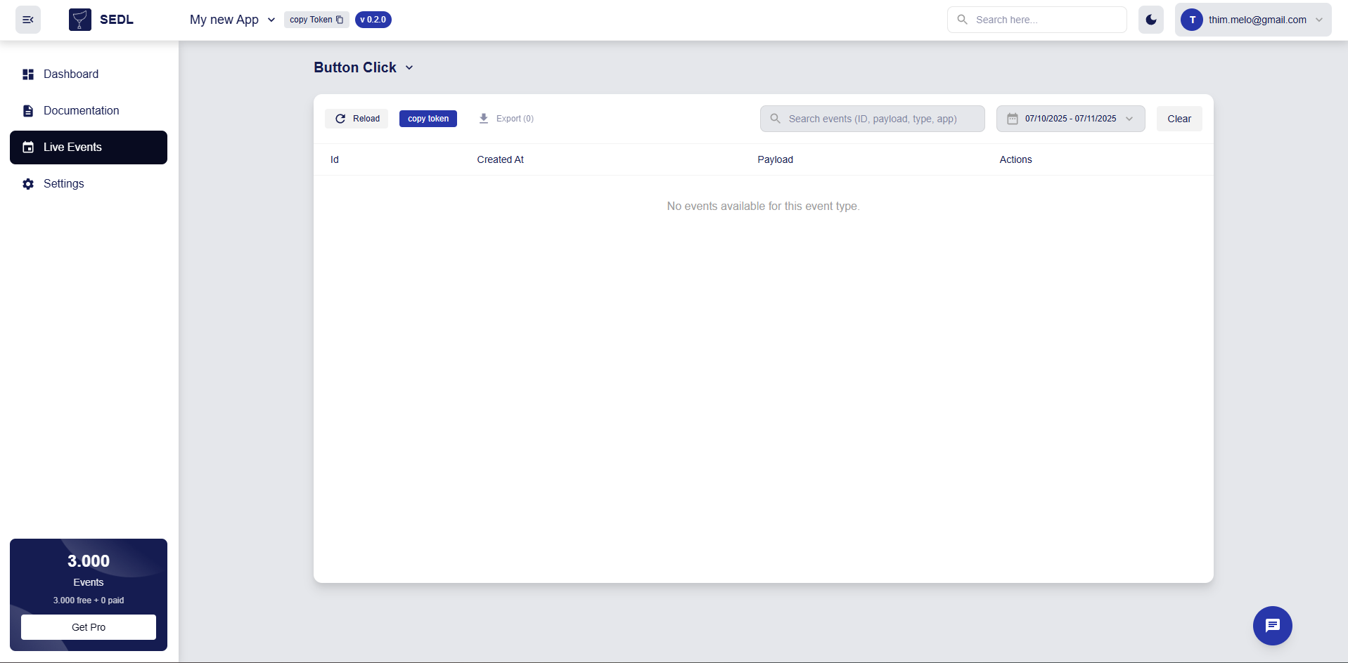 Create event type screen