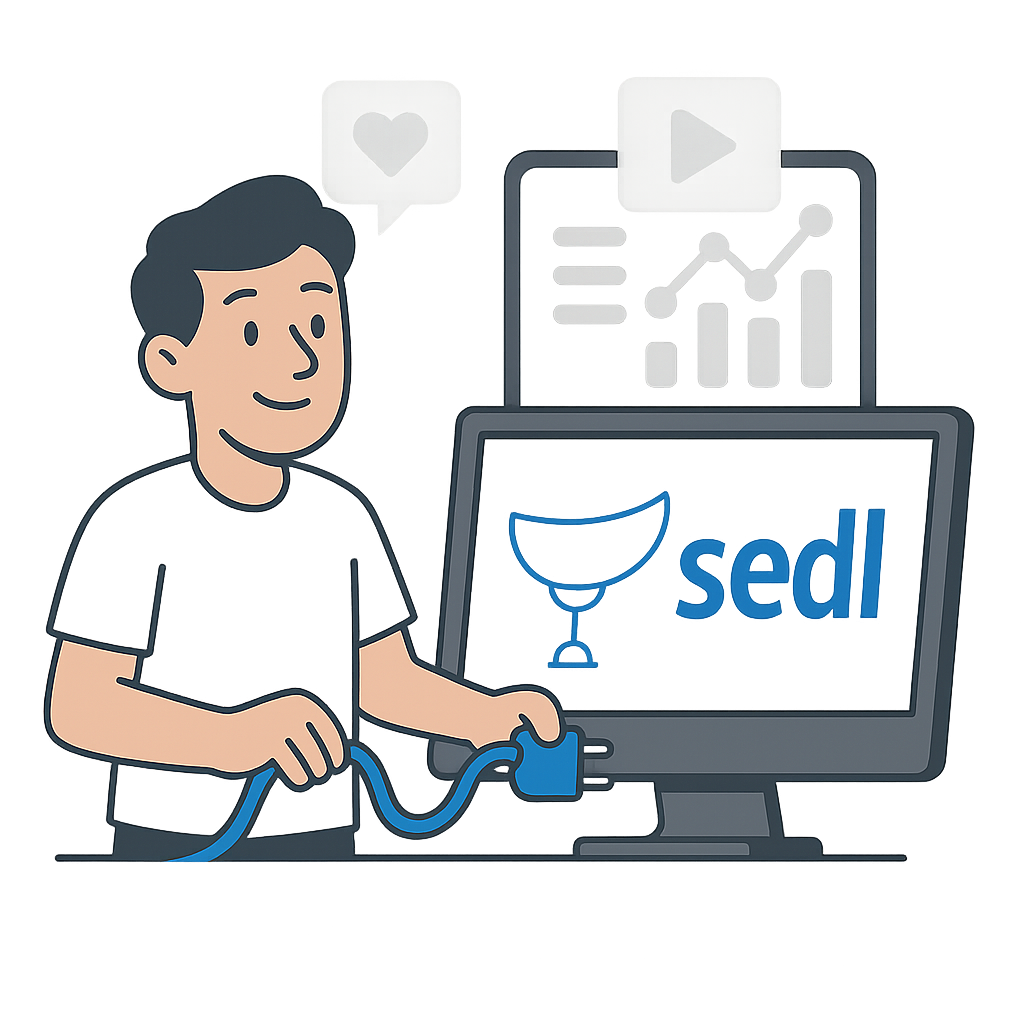 Illustration of man using SEDL on his computer