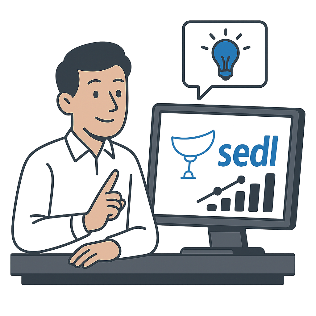 Illustration of man using SEDL on his computer